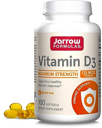 Jarrow Formulas Vitamin D3 125 mcg (5000 IU) - 100 Servings (Softgels) - Bone Health, Immune Support & Calcium Metabolism Support - Vitamin D Supplement - D3 Vitamins - 5000 IU Vitamin D - Gluten Free