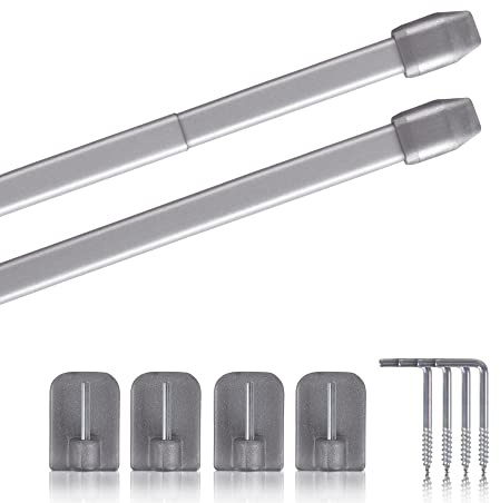 Bestlivings Vitragestangen ohne Bohren, 2er-Set, 60-90 cm, Silber matt | Stufenlos ausziehbare Gardinenstange inkl. Klebehaken, robustes Metall, flachoval Ø10 mm, für Scheiben- & Bistrogardinen
