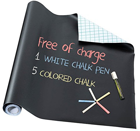 Chalkboard Paper - 1 Roll Vinyl Blackboard Wall Chalk Bord Sticker, Giveaway of Free: 5 Colored Chalk & 1 Erasable White Chalk Marker - 17.5 x 78.7