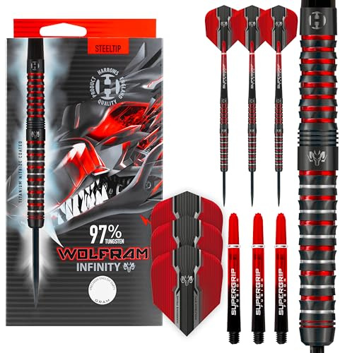Harrows – Wolfram Infinity Darts mit Wolfram-Stahlspitzen – Erhältlich in den Gewichten 21 g, 22 g, 23 g, 24 g, 25 g und 26 g