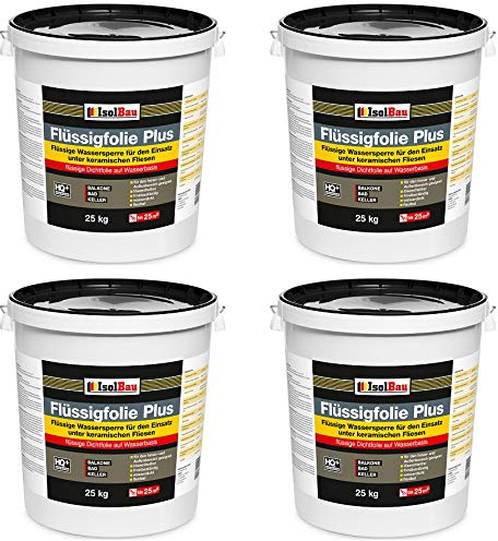 Isolbau Flüssigfolie PLUS 100kg - Dichtfolie für innen & Außenbereich - für Wand & Boden - Balkonabdichtung, Terrasse - Lösemittelfreie, wasserdichte Abdichtung Dichtmasse