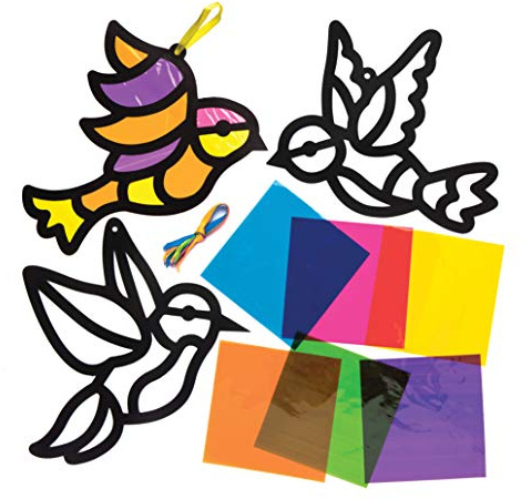 Baker Ross AW299 Bird Stained Glass Decoration Kits (Pack of 6) Spring Themed Crafts for Kids to Decorate and Display