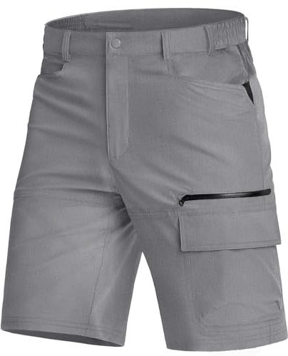 KEFITEVD Lätta utomhus Bermuda herrshorts, snabbtorkande byxor, korta vandringsbyxor, luftiga vandringsbyxor, flera fickor, sommar cykelbyxor, LJUSGRÅ, 38 SE