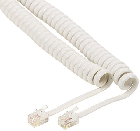 KnnX 28089 | Telephone handset stretchy coiled spiral curly cable | extends from 80cm to approximately 3 metres | White