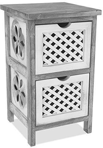 LIVIVO MINERVA Chest of Drawers Bedroom - Wooden Beside Drawers Tower Furniture Unit with Rattan Style Woven Box Baskets for Office, Bathroom, Bedroom Drawers (2 Drawer, Grey & White)
