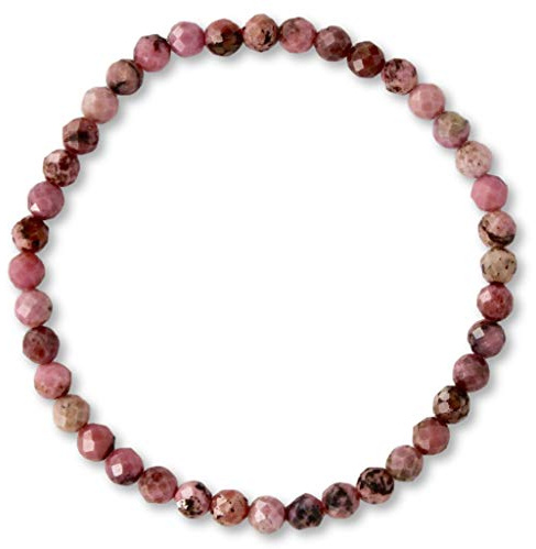 Taddart Minerals - Rosa schwarzes Armband aus dem natürlichen Edelstein Rhodonit mit facettierten 4 mm Kugeln auf elastischem Nylonfaden aufgezogen - handgefertigt