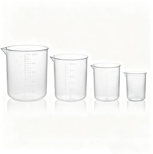 4pack Measuring Cup Labs Plastic Graduated Beakers 50ml 150ml 250ml 500ml (Transparent)