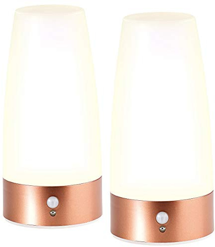 Lunartec Tischleuchte: 2 LED-Tischlampen mit PIR-Bewegungs-Sensor, Batteriebetrieb, warmweiß (Leuchte mit Bewegungsmelder, Batterie Leuchten, innen)