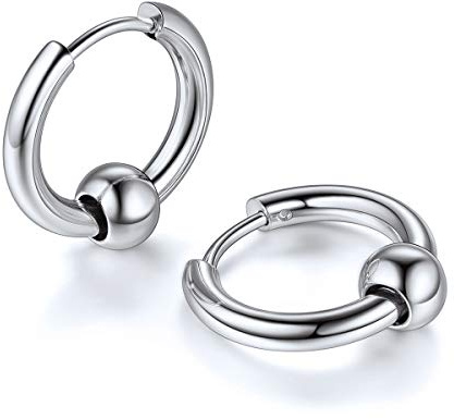 FOCALOOK Pendientes Hombres Aros Cuentas Acero Inoxidable 316L Pendientes Hipoalergénicos Oreja Joyería Moderna Cumpleaños