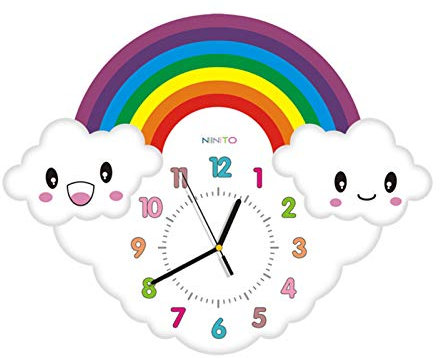 SWECOMZE Regenbogen Kinder Wanduhr, Uhr ohne Tickgeräusche, Cute Kreativität Kinderuhr Dekoriertes Kinderzimmer Wohnzimmer