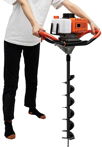 Post Hole Digger, 52cc 2-Stroke Auger Post Hole Digger, Gas Powered Earth Digger with 3 Earth Auger Drill Bit (4 8 & 12) and 2 Extension Rods, for Farmland Garden and Plant, EPA Certification