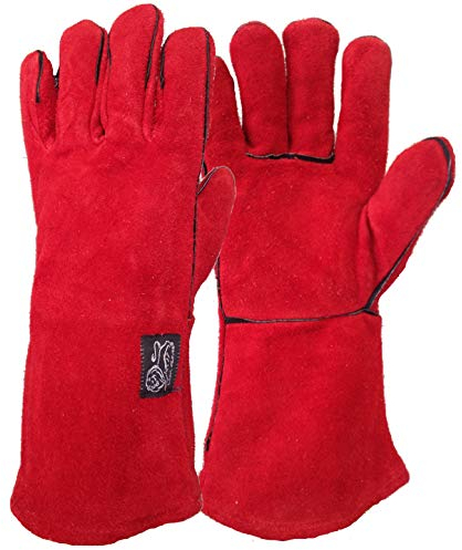 RuviGrab - Guantes de Soldador Profesionales Ignífugos para Altas Temperaturas | Protección para Soldadura, Chimenea, Barbacoa, Leña | Rojo