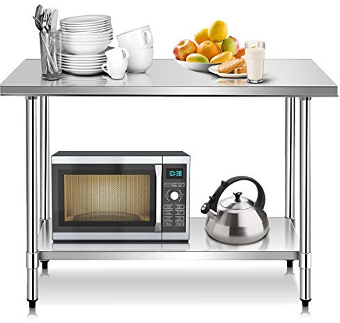 COSTWAY Tavolo da Lavoro in Acciaio Inox 122 x 61 x 90 Professionale, Bancone in Acciaio con Ripiano Regolabile, Mobile con Piano di Lavoro Preparazione di Alimenti, per Cucina e Ristorante