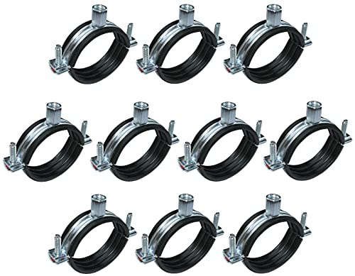 AERZETIX - C49882 - Satz von 10 - Schellen isophonisch - Befestigungshalter mit Dichtung - für Schlauch Ø 2'' 57-63mm - DIN EN 10111 - aus verzinkter Stahl - zum Anschrauben М8