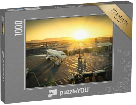 puzzleYOU: Puzzle 1000 Teile „Flugzeug am Flugsteig bereit zum Start“ – aus der Puzzle-Kollektion Flughafen, Flugzeuge