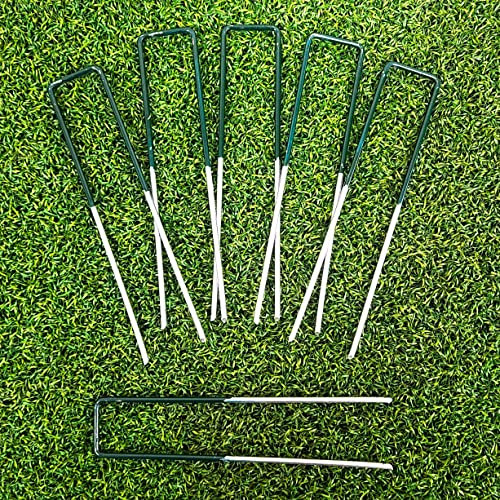 100-Pack Green TOP, 6 Inch Garden Stakes, Landscape Staples, U-Type Turf Stake for Artificial Grass, Rust Proof Sod Pin for Securing Fences Weed Barrier Fabric Outdoor Wires Tents & Tarps