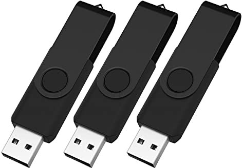 Vixelle 3 Pack 4GB USB Stick All-Black USB Flash Drive – Stylish 360° Metal Swivel USB Memory Sticks with Keychain Loop – Portable USB Pen Drive Bulk Pack for PC, Mac, TV, Car Audio, Video