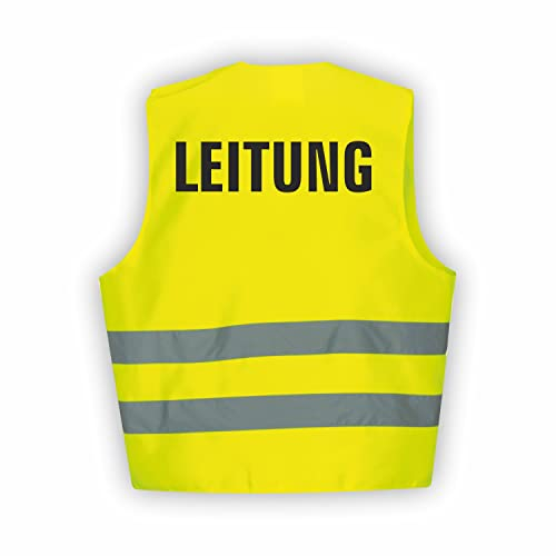 Fassbender-Druck WARNWESTEN - Sicherheitsweste GELB Warnweste nach EN ISO 20471 zertifiziert - Warn Weste LEITUNG - Unisex mit hochwertigem Reflektorstreifen (GELB I XL/XXL I 5er Set)