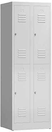 Lüllmann 4 Fächer Schließfachschrank Spind Kleiderspind 2 Abteile, 1800 x 600 x 500 mm (RAL 9003 signalweiß)