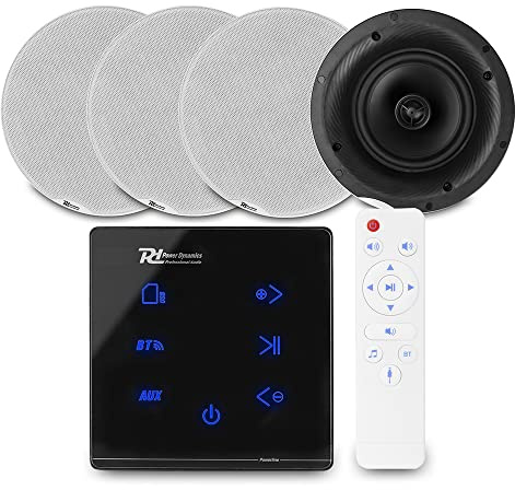 Power Dynamics Powerline Bluetooth Ceiling Speaker Kit - Premium Home Audio System with A100B In-Wall Amplifier, 4x FCS5 5.25-inch Speakers & Cable - Wireless Streaming & MP3 Playback