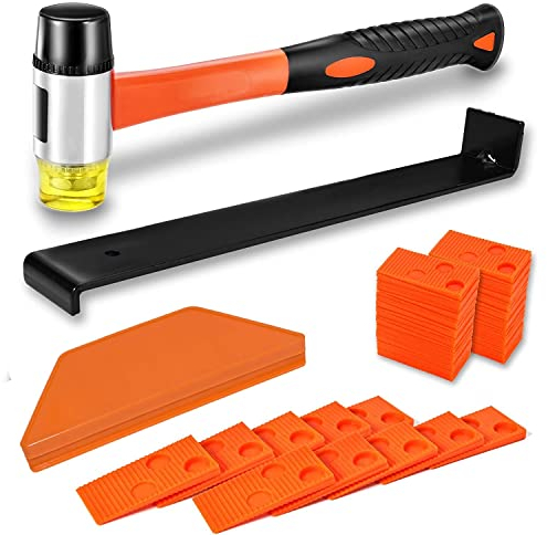 LATERN 43 Stück Laminatboden Kit, 26CM Doppelseitiger Gummihammer mit robustem Schlagklotz, Robuste Zugstange aus Stahl, 40 Stück Bodenabstandshalter - für die Verlegung von Laminatböden