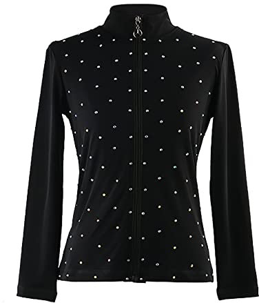 Youthful flying Eiskunstlauf Jacken mit Strass Frauen Mädchen Hoch Dehnbar Eislauf Mäntel Performance Wettkampf Eislaufbekleidung(Size:3XL,Color:Schwarz)