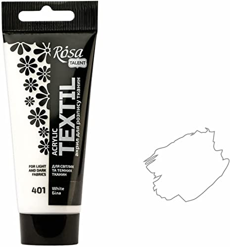 Krevo Art Stoffmalfarben Stofffarben Waschfest Textilfarbe weiß Acrylfarbe auf Wasserbasis | 60ml Tube | Waschmaschinenfest zum Fixieren | Intensiv deckend für helle und dunkle Stoffe