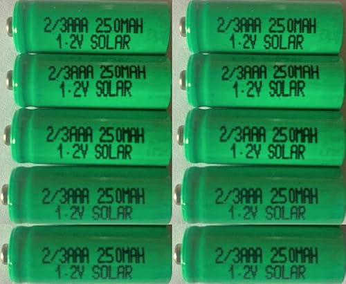 10 x 2/3AAA Solar Light Batteries 1.2v 250mAh (These 2/3AAA 30mm x 10.2mm are shorter than normal AAA)