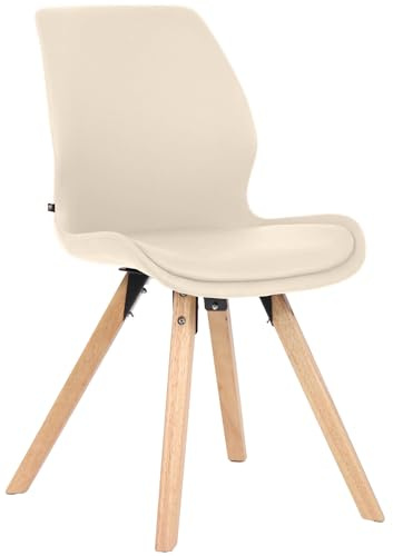 CLP Esszimmerstuhl gepolstert Luna, Moderner Küchenstuhl mit Rückenlehne, bis 136 kg belastbar, geeignet für Küche und Wohnzimmer | Farbe Creme Material Kunstleder
