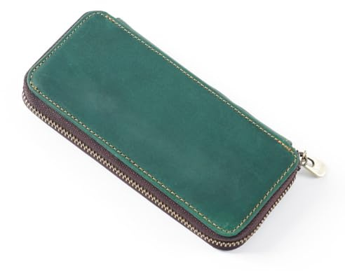 DONGKER Leder Schreibetui, Vintage Stiftmappe, Retro Stifteetui Federmappe Schlamppermäppchen mit Kartenklammer und 3 Schlaufen für Schul und Büromaterial, 16,5×8 cm