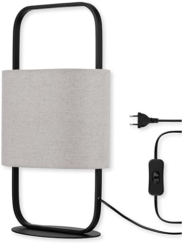 REV Tischlampe mit Trage-Henkel – Lampenschirm aus Leine, E27, taupe | Ideal für Nachttisch, Schreibtisch & Büro