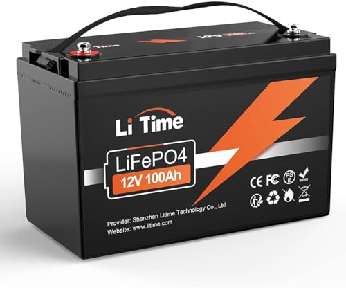 LiTime LiFePO4 Batterie 12V 100Ah, 1280Wh Lithium Akku mit 100A BMS, 4000-15000 Zyklen Ladezyklen, Unterstützung in Serie/Parallelschaltung, Perfekter Ersatz für Blei-Säure für Solaranlage, Wohnmobile