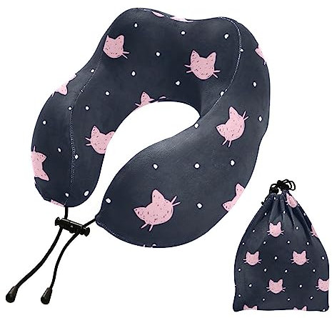 linqin Reisekissen, tragbares Nackenkissen aus Memory-Schaumstoff, Reise-Nackenkissen, Katzen, Doodle U-Form, Nackenstütze, Flugkissen mit Aufbewahrungstasche für Schlafruhe, Auto, Zuhause, Arbeit