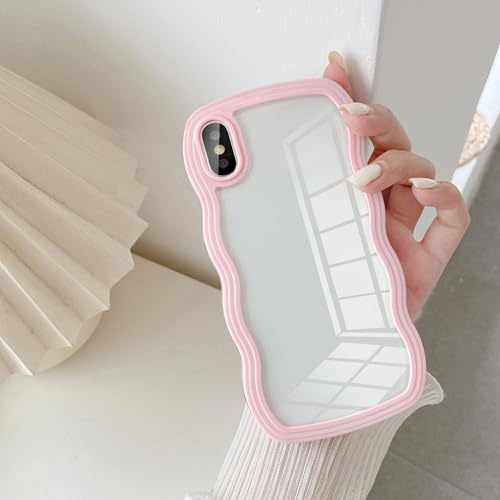 UEEBAI Hülle für iPhone X/XS, Niedliche lockige Wellen Rahmenform Silikon Stoßfeste Handyhülle, Crystal Clear Case mit Anti-Kratzen Schutzhülle TPU Bumper Case Cover - Rosa