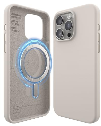 elago Magnetische Silikon Hülle für iPhone 15 Pro Max | Kompatibel mit MagSafe, integrierte Magnete, Premium-Silikon, Rundumschutz (Taupe)