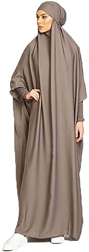 Renholin Muslimisches Gebetskleid für Frauen - Ein Stück Abaya Islamischer Naher Osten Dubai Türkei Maxi Kaftan Mit Hijab - Volle Abdeckung
