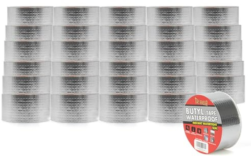 TAPEBEAR Butyl Tape Waterproof Sealing Tape 50mm x 5m, Upgraded Aluminum Foil Tape Heavy Duty for RV Repair, Awning, Window, Glass & EDPM Roof Leak Patching, Boat and Pipe Sealing, Silver, 30 Rolls | Aluminum Foil Tape Heavy Duty for RV Repair, Awning, Window, Glass & EDPM Boat and Pipe Sealing, Silver, 30Rolls