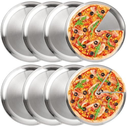 Voittozege 8 Pack Stainless Steel Pizza Pan 12inch Pizza Pans Bulk Round Bakeware Pizza Trays Non-Stick Pizza Pans Tray Reusable Tray Round Pizza for Oven Baking Home Kitchen Restaurant