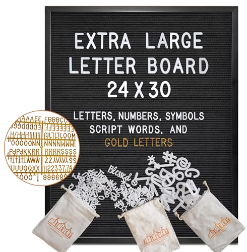 Schwarzes Filzbriefbrett mit schwarzem Rahmen, 61 x 76,2 cm mit goldenen Buchstaben, große Filztafel, großes Menübrett