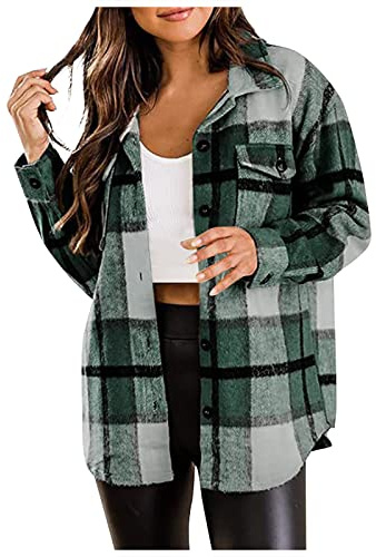 Chemise en Jean Femme Veste Longue Femme Hiver Chemise À Carreaux Femme Veste Chemise Femme Femmes Chemise Carreaux Manches Long Manteau Femme Long Manteau Femme Vestes d'hiver Dames Haut