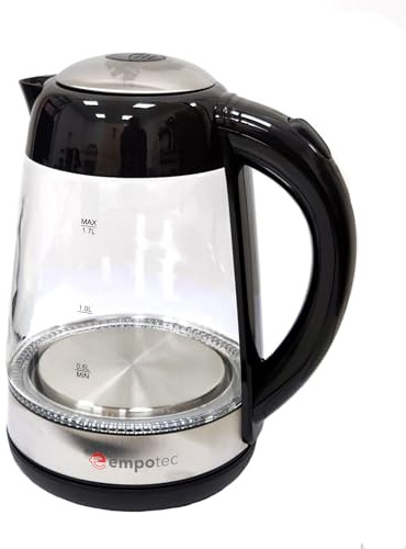 Bollitore Elettrico 1,7 Lt. Vetro/Acciaio Inox 1850-2200W con Base Girevole 360° Avvolgicavo e Indicatore Graduato