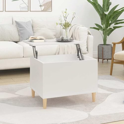 Gecheer Mesa de Centro Elevable y Extensible Mesa Cafe Elevable para Salón Comedor Mesita de Salón con Almacenaje Mesa Auxiliar Ajustable Madera contrachapada Blanco 60x44,5x45 cm