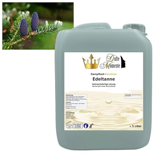 Dufte Momente | Dampfbad Emulsion 5 Liter Edeltanne | geprüfte Qualität | mit naturreinen und natürlichen ätherischen Ölen | gebrauchsfertig | vegan und ohne Tierversuche