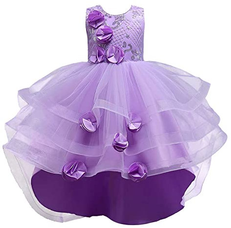 Blu scuro Ragazza Bambino Bambini Ragazza Vestito Estate Senza Maniche Floreale Principessa Vestito Passerella Prestazione Vestito Bambini Collana, Lilla, 8-9 Anni