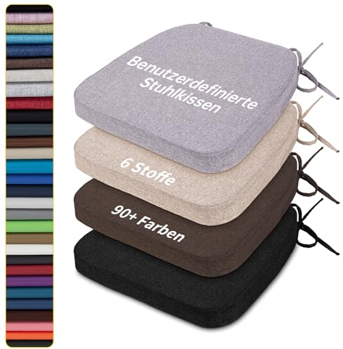 Millsilo Stuhlkissen Benutzerdefinierte Stoff/Farbe Sitzkissen mit Krawatten, 42x41x5 cm Bequeme Waschbar 1er Sitzpolster, rutschfest halbrund Stuhlkissen geeignet für Esszimmer, Küche, Garten, Büro