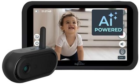Tiny Traveler Ai Smart Wireless Baby Car Monitor (TT006B) - AI-Powered Safety Alerts: Cry/Laugh/Stand Detection, Virtual Fense, Long Range 1000ft Night Vision Lullabies Night Light - Black