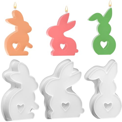 3 Stück Silikonformen Gießformen Ostern,Kerzen Gießformen Ostern Kaninchen Silikonformen Gießformen,Silikonform Osterhase Hase 3D, DIY Silikon Gießform Osterhase für Seife,Gips,Sojawachs,Handwerk