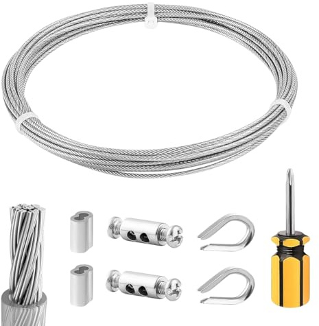 Cable Acero Plastificado 2mm, 6m Trenzado, Cuerdas Recubiertas de Nailon | Alambre Inoxidable Con Accesorios, Plastificado para Uso en Interiores y Exteriores