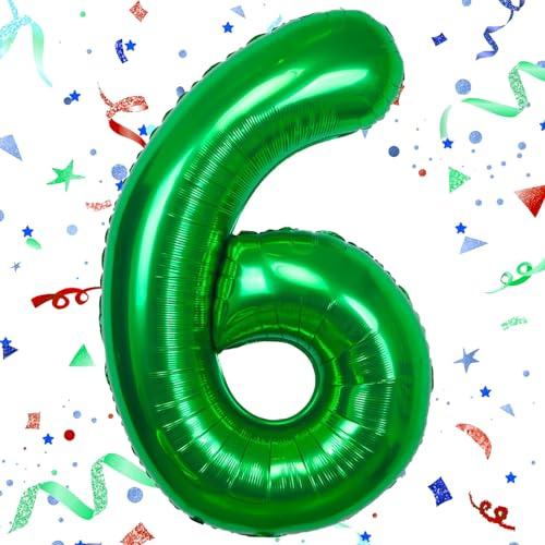 VUCDXOP Foil Palloncini Numeri 6, 101 CM Verde Scuro Palloncino Compleanno 6, Numeri Gonfiabili Palloncini 6, Compleanno Gonfiabili Pallone per Anniversario, Decorazione Feste di Palloncino