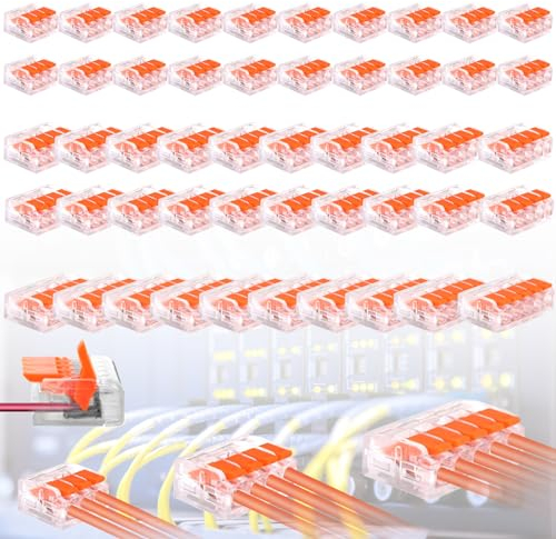 50 Conectores Electricos Rapidos,Terminales Eléctricos Con Palanca de Accionamiento, 4 mm²,Empalmes Cables Electricos,Se Pueden Combinar Libremente para Cables Fijos de 2 a 5 Conductores